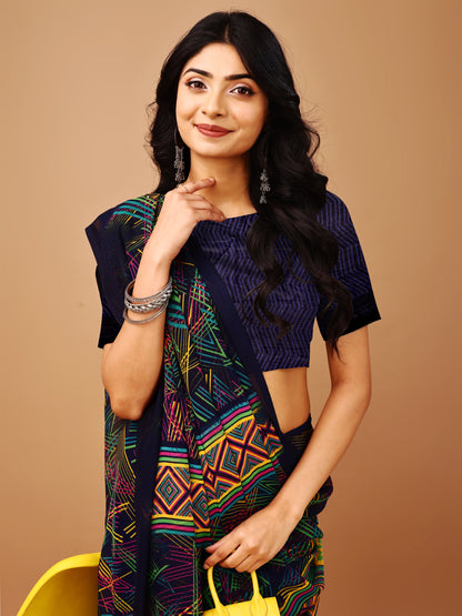 Leelavati Printed Bollywood Chiffon Saree (Dark Blue)