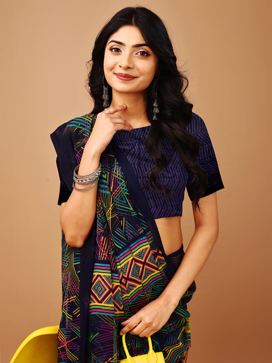 Leelavati Printed Bollywood Chiffon Saree (Dark Blue)