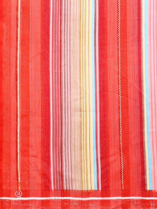 Leelavati Printed, Embellished, Embroidered Daily Wear Chiffon Saree (Red)