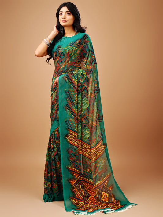 Leelavati Printed Bollywood Chiffon Saree (Blue)