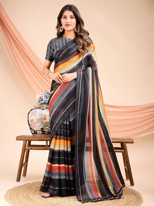 Leelavati Printed, Embellished, Embroidered Daily Wear Chiffon Saree (Grey)