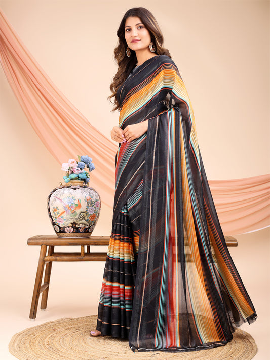 Leelavati Printed, Embellished, Embroidered Daily Wear Chiffon Saree (Grey)