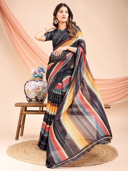 Leelavati Printed, Embellished, Embroidered Daily Wear Chiffon Saree (Grey)