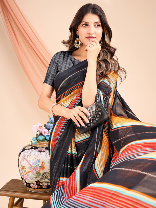 Leelavati Printed, Embellished, Embroidered Daily Wear Chiffon Saree (Grey)