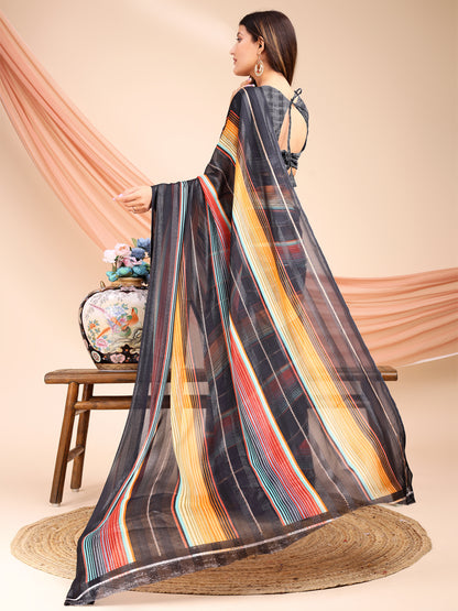 Leelavati Printed, Embellished, Embroidered Daily Wear Chiffon Saree (Grey)