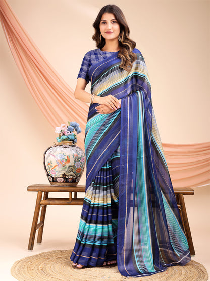 Leelavati Printed, Embellished, Embroidered Daily Wear Chiffon Saree (Blue, Light Blue)
