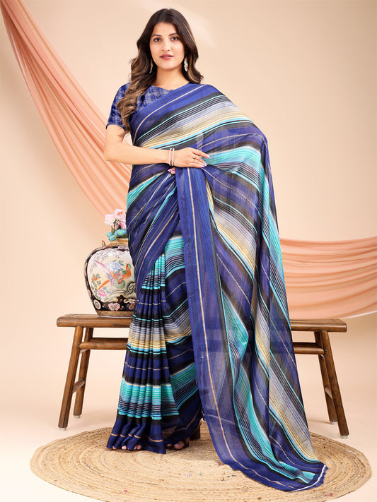 Leelavati Printed, Embellished, Embroidered Daily Wear Chiffon Saree (Blue, Light Blue)