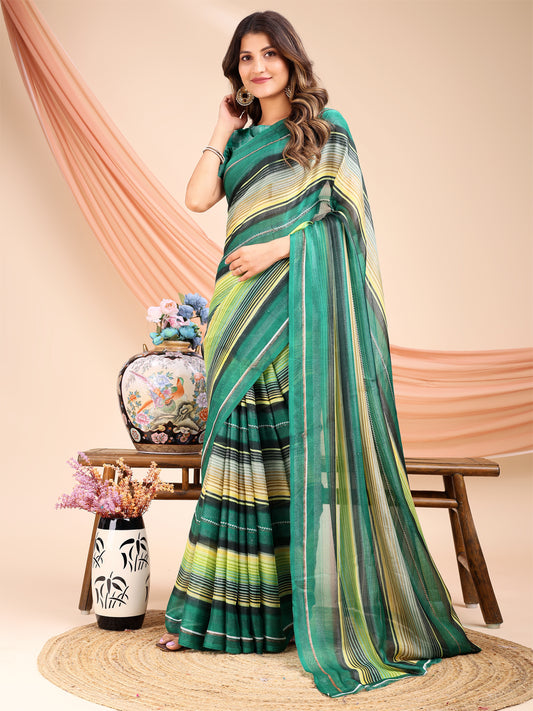 Leelavati Printed, Embellished, Embroidered Daily Wear Chiffon Saree (Light Green)