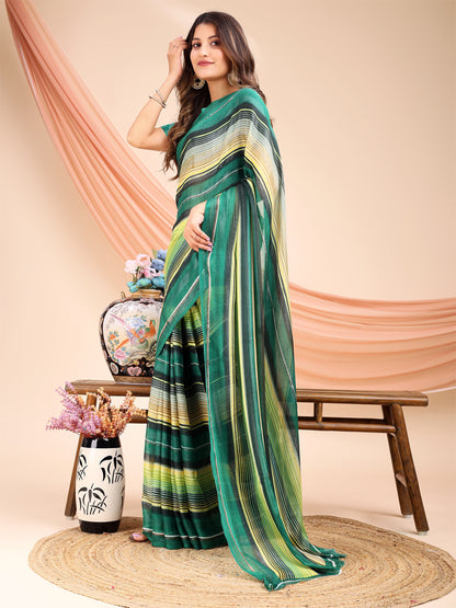 Leelavati Printed, Embellished, Embroidered Daily Wear Chiffon Saree (Light Green)