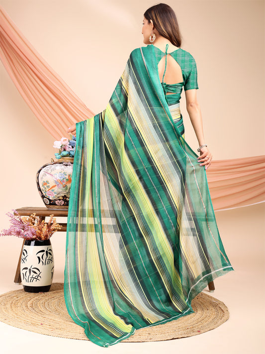 Leelavati Printed, Embellished, Embroidered Daily Wear Chiffon Saree (Light Green)