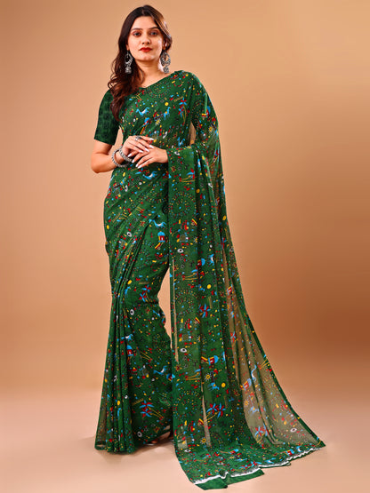 Leelavati Printed Bollywood Chiffon Saree (Green)