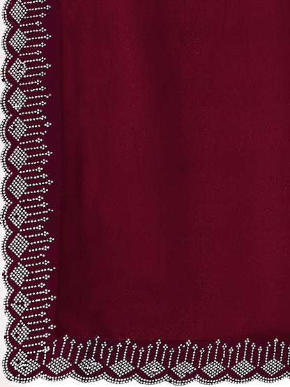 Leelavati Embroidered, Embellished Bollywood Georgette Saree (Maroon)