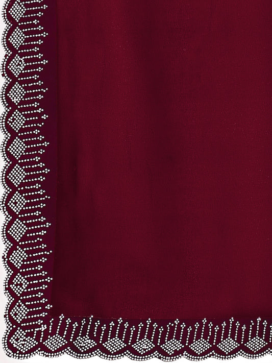 Leelavati Embroidered, Embellished Bollywood Georgette Saree (Maroon)