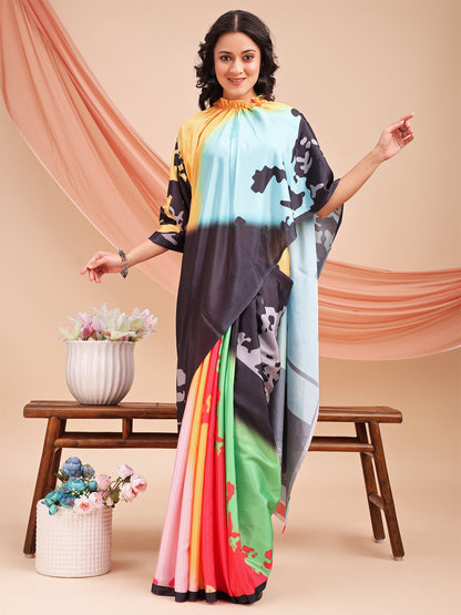 Leelavati Printed, Embellished, Embroidered Daily Wear Chiffon Saree (Black, Yellow, Multicolor)