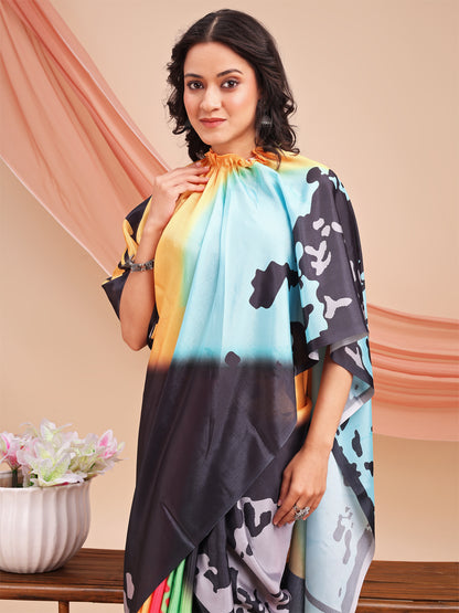 Leelavati Printed, Embellished, Embroidered Daily Wear Chiffon Saree (Black, Yellow, Multicolor)