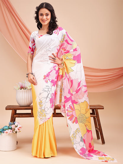 Leelavati Printed, Embellished, Embroidered Daily Wear Chiffon Saree (Multicolor)