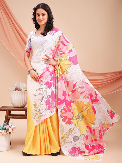 Leelavati Printed, Embellished, Embroidered Daily Wear Chiffon Saree (Multicolor)