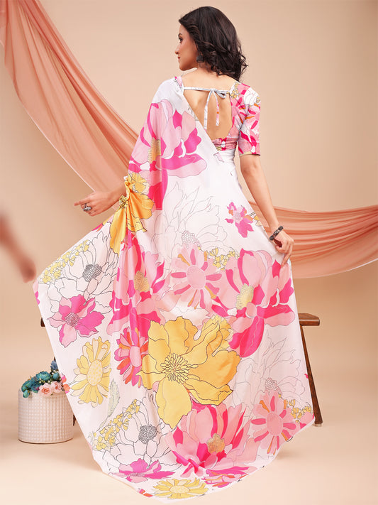 Leelavati Printed, Embellished, Embroidered Daily Wear Chiffon Saree (Multicolor)