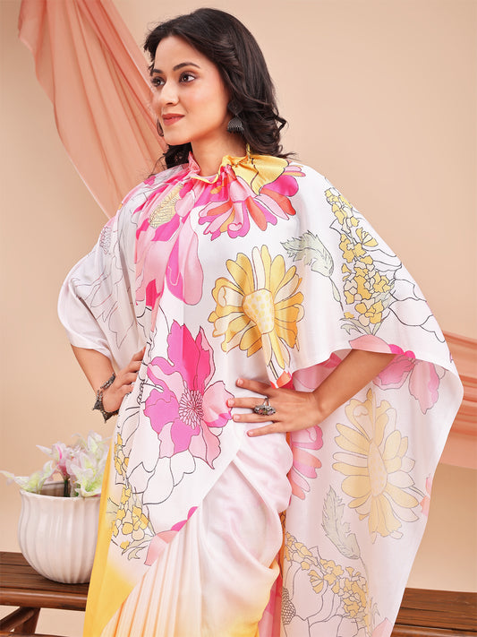 Leelavati Printed, Embellished, Embroidered Daily Wear Chiffon Saree (Multicolor)