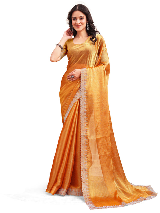 Leelavati Embroidered, Embellished Bollywood Jimmy choo Saree (Orange)