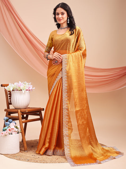 Leelavati Embroidered, Embellished Bollywood Jimmy choo Saree (Orange)