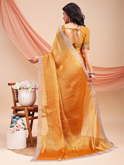 Leelavati Embroidered, Embellished Bollywood Jimmy choo Saree (Orange)