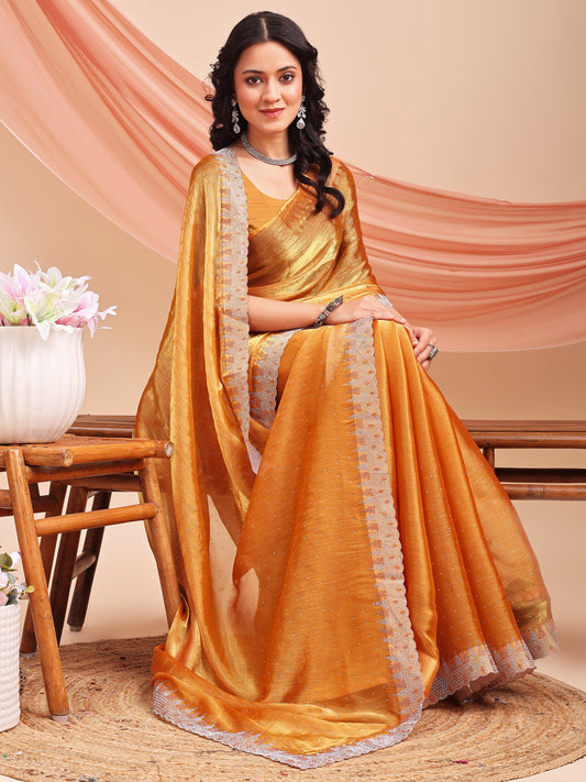 Leelavati Embroidered, Embellished Bollywood Jimmy choo Saree (Orange)