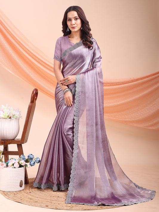 Leelavati Embroidered, Embellished Bollywood Jimmy choo Saree (Purple)