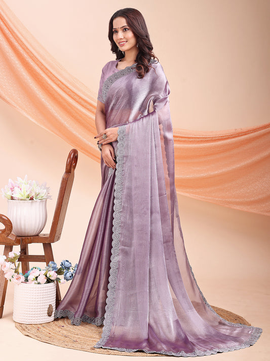 Leelavati Embroidered, Embellished Bollywood Jimmy choo Saree (Purple)