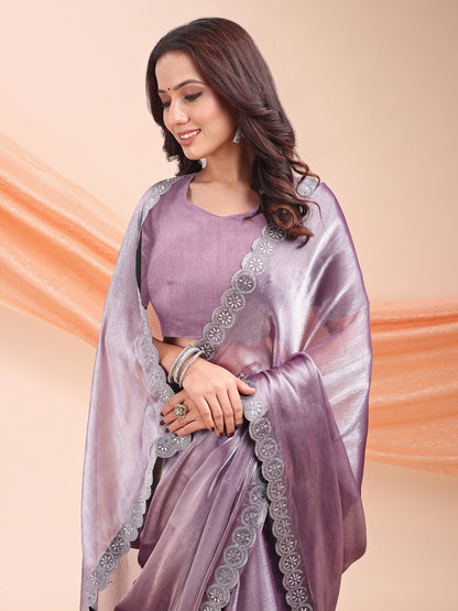 Leelavati Embroidered, Embellished Bollywood Jimmy choo Saree (Purple)