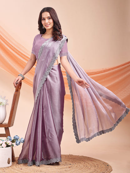 Leelavati Embroidered, Embellished Bollywood Jimmy choo Saree (Purple)