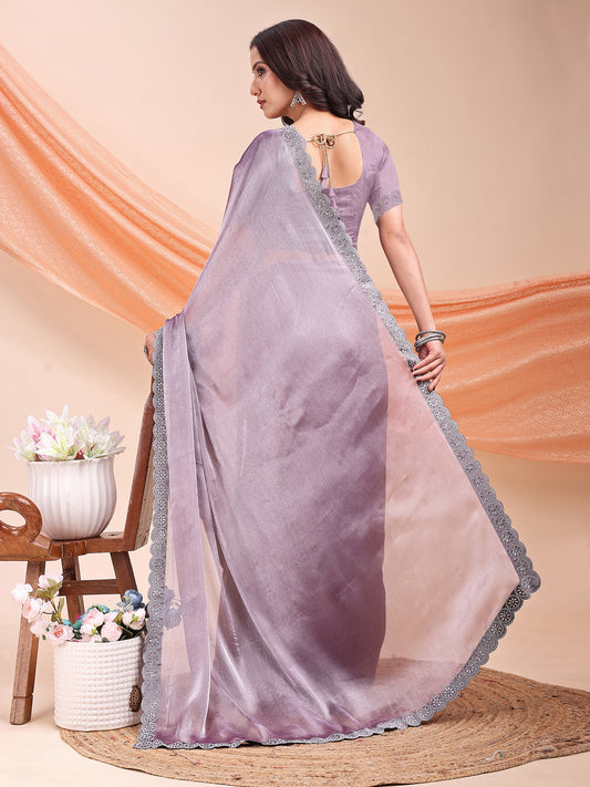 Leelavati Embroidered, Embellished Bollywood Jimmy choo Saree (Purple)