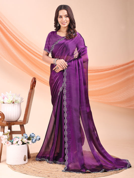 Leelavati Embellished Bollywood Jimmy choo Saree (Purple)