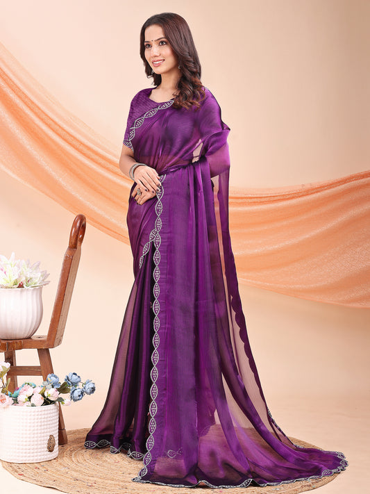 Leelavati Embellished Bollywood Jimmy choo Saree (Purple)