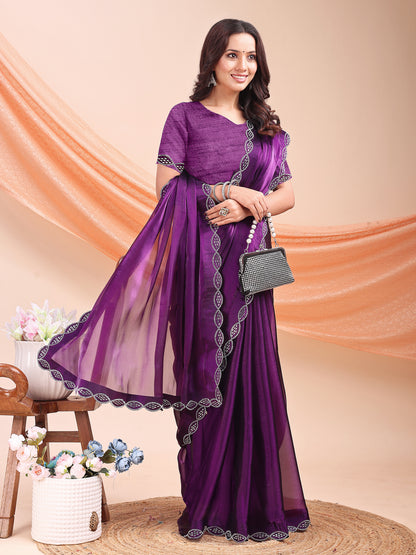 Leelavati Embellished Bollywood Jimmy choo Saree (Purple)