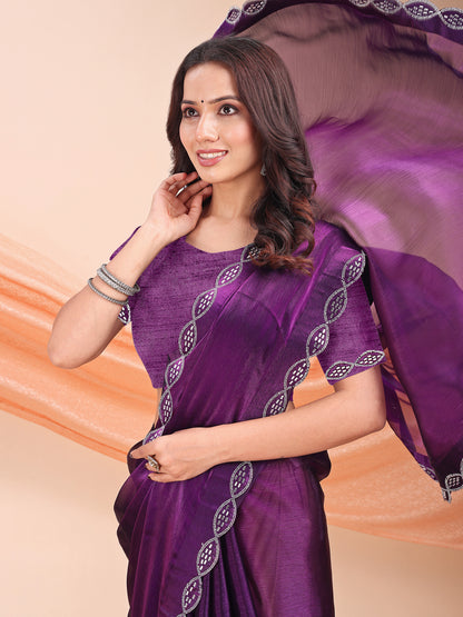 Leelavati Embellished Bollywood Jimmy choo Saree (Purple)
