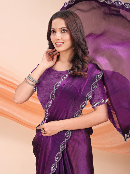 Leelavati Embellished Bollywood Jimmy choo Saree (Purple)