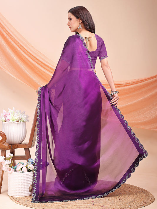 Leelavati Embellished Bollywood Jimmy choo Saree (Purple)