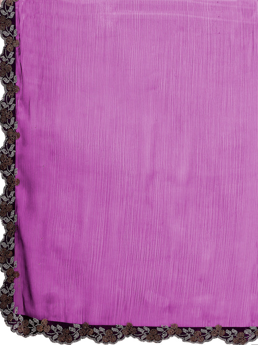 Leelavati Embroidered, Embellished Bollywood Jimmy choo Saree (Purple)