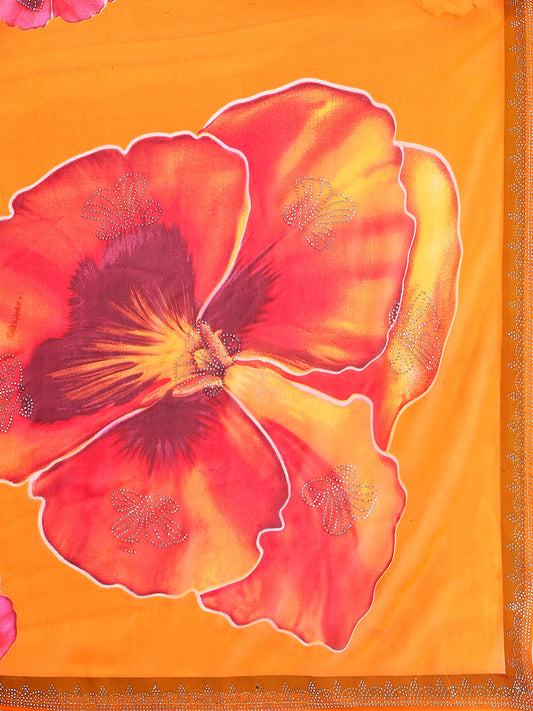 Leelavati Printed, Embellished, Embroidered Daily Wear Chiffon Saree (Yellow)