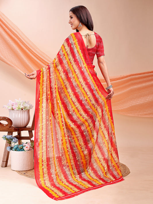 Leelavati Printed, Embellished, Embroidered Daily Wear Chiffon Saree (Red, Multicolor)