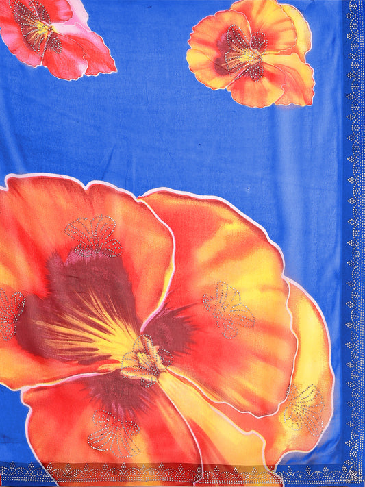 Leelavati Printed, Embellished, Embroidered Daily Wear Chiffon Saree (Blue)