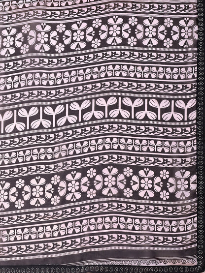 Leelavati Printed, Embellished, Embroidered Daily Wear Chiffon Saree (Black)