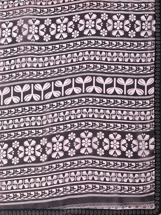 Leelavati Printed, Embellished, Embroidered Daily Wear Chiffon Saree (Black)