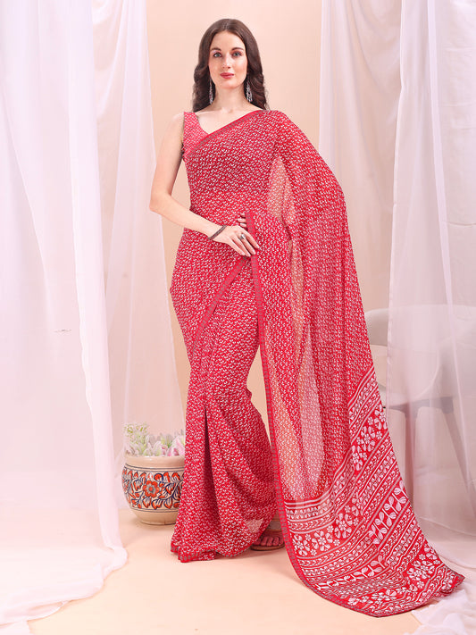Leelavati Printed, Embellished, Embroidered Daily Wear Chiffon Saree (Pink)