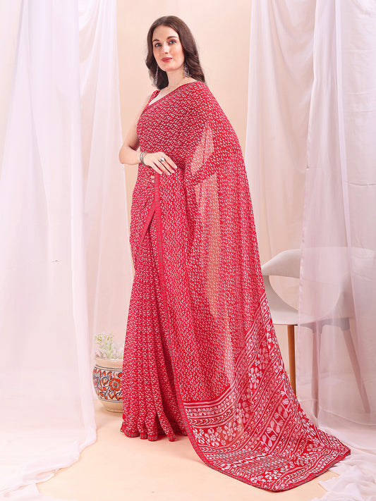 Leelavati Printed, Embellished, Embroidered Daily Wear Chiffon Saree (Pink)