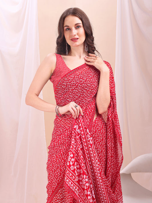 Leelavati Printed, Embellished, Embroidered Daily Wear Chiffon Saree (Pink)