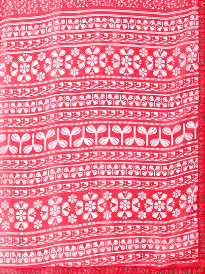 Leelavati Printed, Embellished, Embroidered Daily Wear Chiffon Saree (Pink)