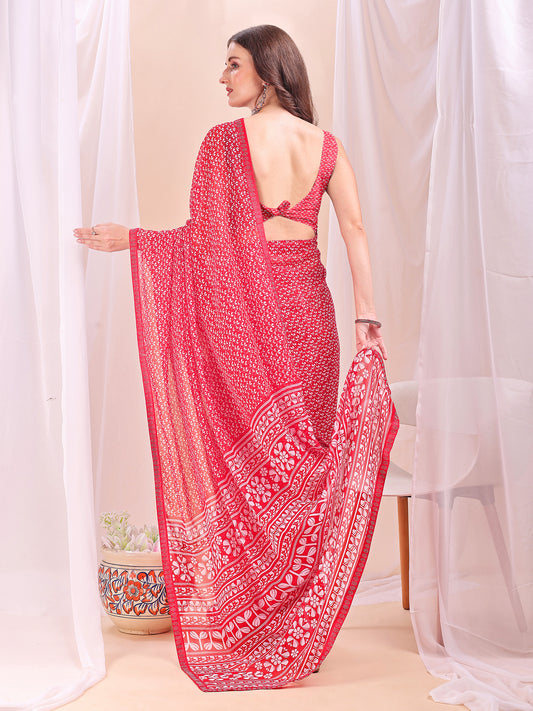 Leelavati Printed, Embellished, Embroidered Daily Wear Chiffon Saree (Pink)