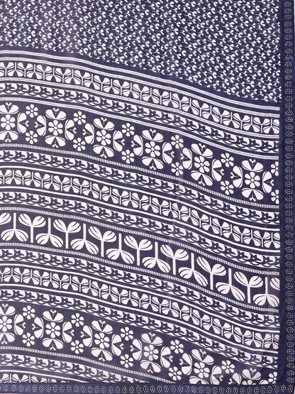Leelavati Printed, Embellished, Embroidered Daily Wear Chiffon Saree (Dark Blue)